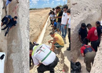 Ladrones quedan atorados dentro de una tubería en Prado Norte en Cancún