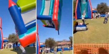 Castillo inflable salió volando durante festival escolar en Krugersdorp, Sudáfrica