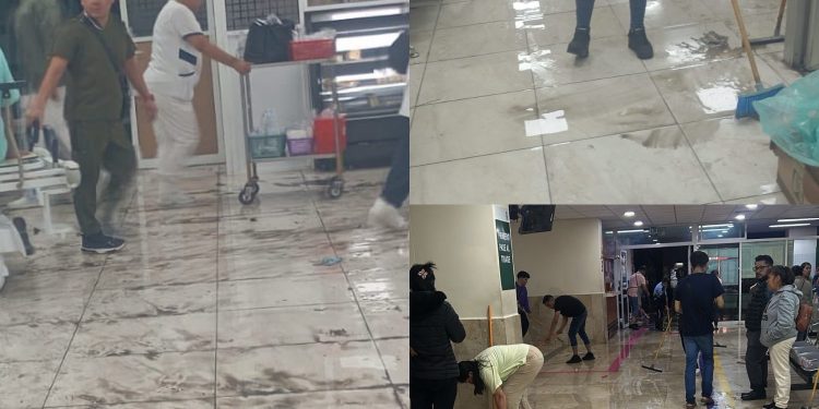 Hospital del IMSS inundado por fuertes lluvias en CDMX
