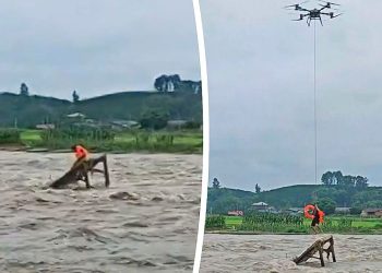 Dron héroe rescata a pescador atrapado en China