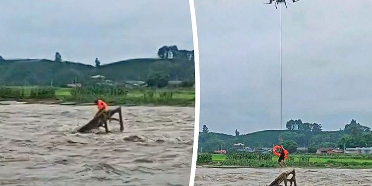 Dron héroe rescata a pescador atrapado en China