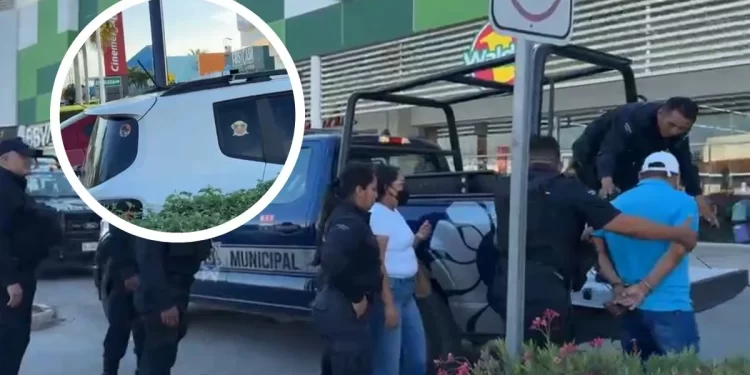 Pareja detenida con camioneta robada en Plaza Héroes de Cancún