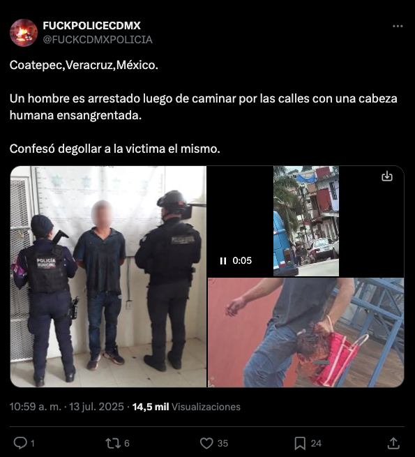 Hombre camina con una cabeza humana en Coatepec, Veracruz