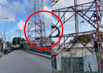 Joven escapó de un anexo en Cancún y sube a torre de luz