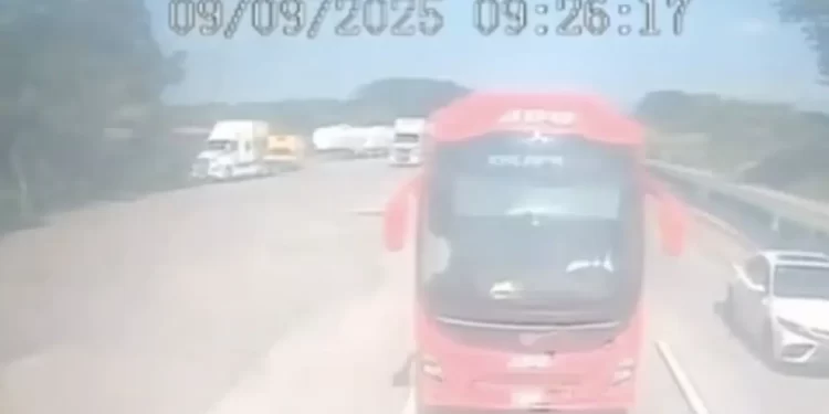 Este fue el instante en que un tráiler chocó contra un autobús de la línea ADO en la autopista Córdoba – Veracruz