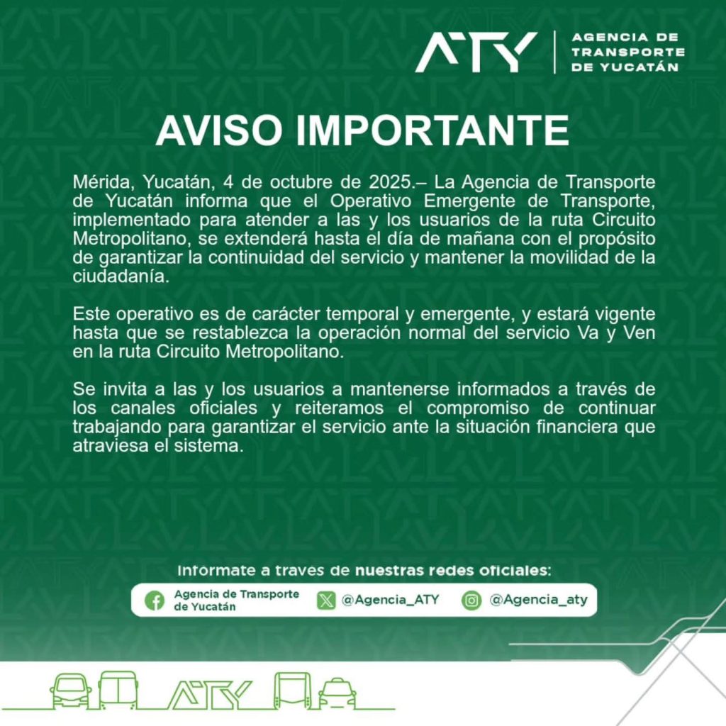 Aviso agencia de transporte de yucatan