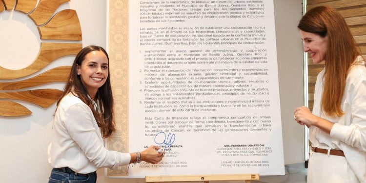 Ana Paty Peralta firma convenio de colaboración con ONU-Hábitat