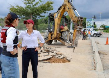 Ana Paty Peralta supervisa avance del cruce seguro en avenida Lak’in