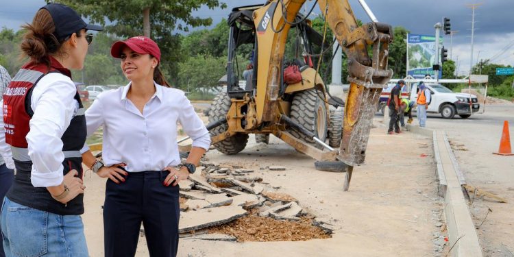 Ana Paty Peralta supervisa avance del cruce seguro en avenida Lak’in