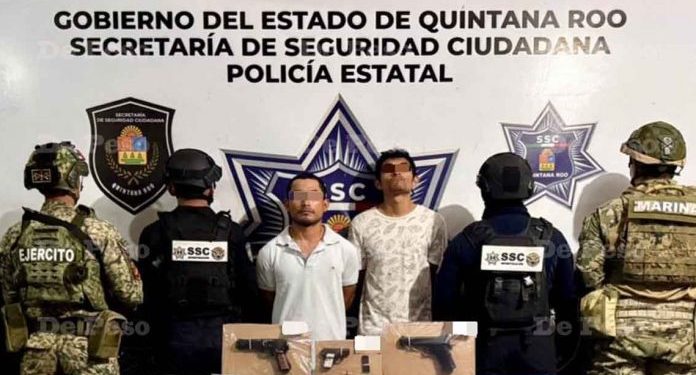 Arrestan a dos sujetos armados con droga en Cancún