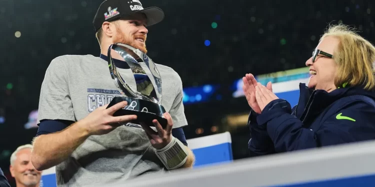 Sam Darnold celebra el pase de Seahawks al Super Bowl LX