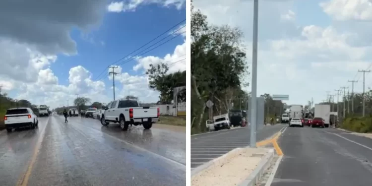 Bloquean carretera Cancún–Leona Vicario por quema de autos y presencia armada