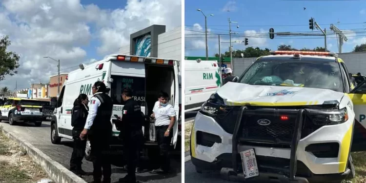 Choque entre patrulla municipal y motociclista deja un lesionado en Cancún