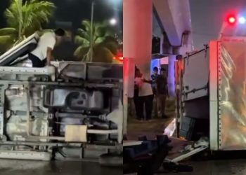 Vuelca camión de carga sobre Blvd. Colosio en Cancún