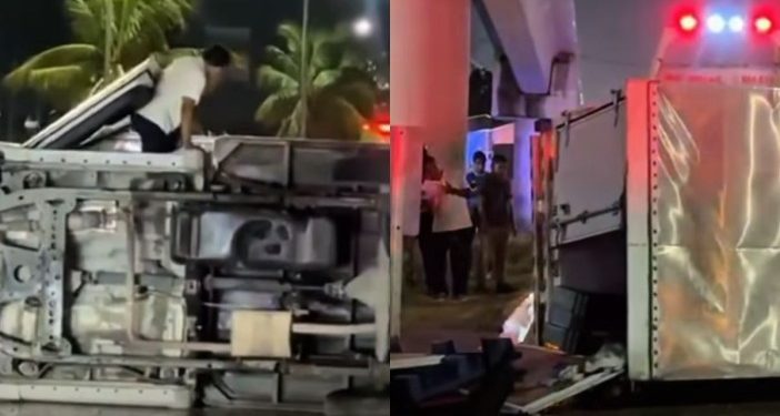 Vuelca camión de carga sobre Blvd. Colosio en Cancún