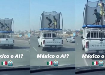 Graban a niños saltando en trampolín sobre camioneta en marcha en Puebla
