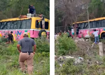 Autobús de Xcaret impacta contra árboles; no hay heridos graves
