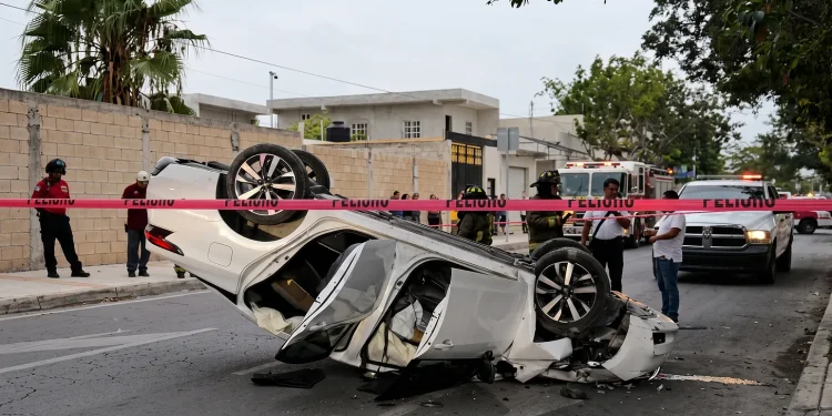 Pareja discute y termina volcada en la Región 227 de Cancún